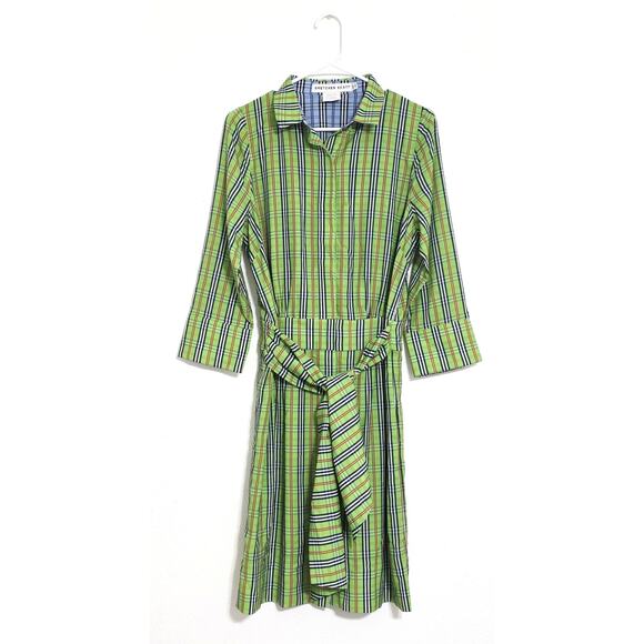 Gretchen Scott Breezy Blouson Sunshine Plaid Green Dress Size Small - Picture 2 of 15